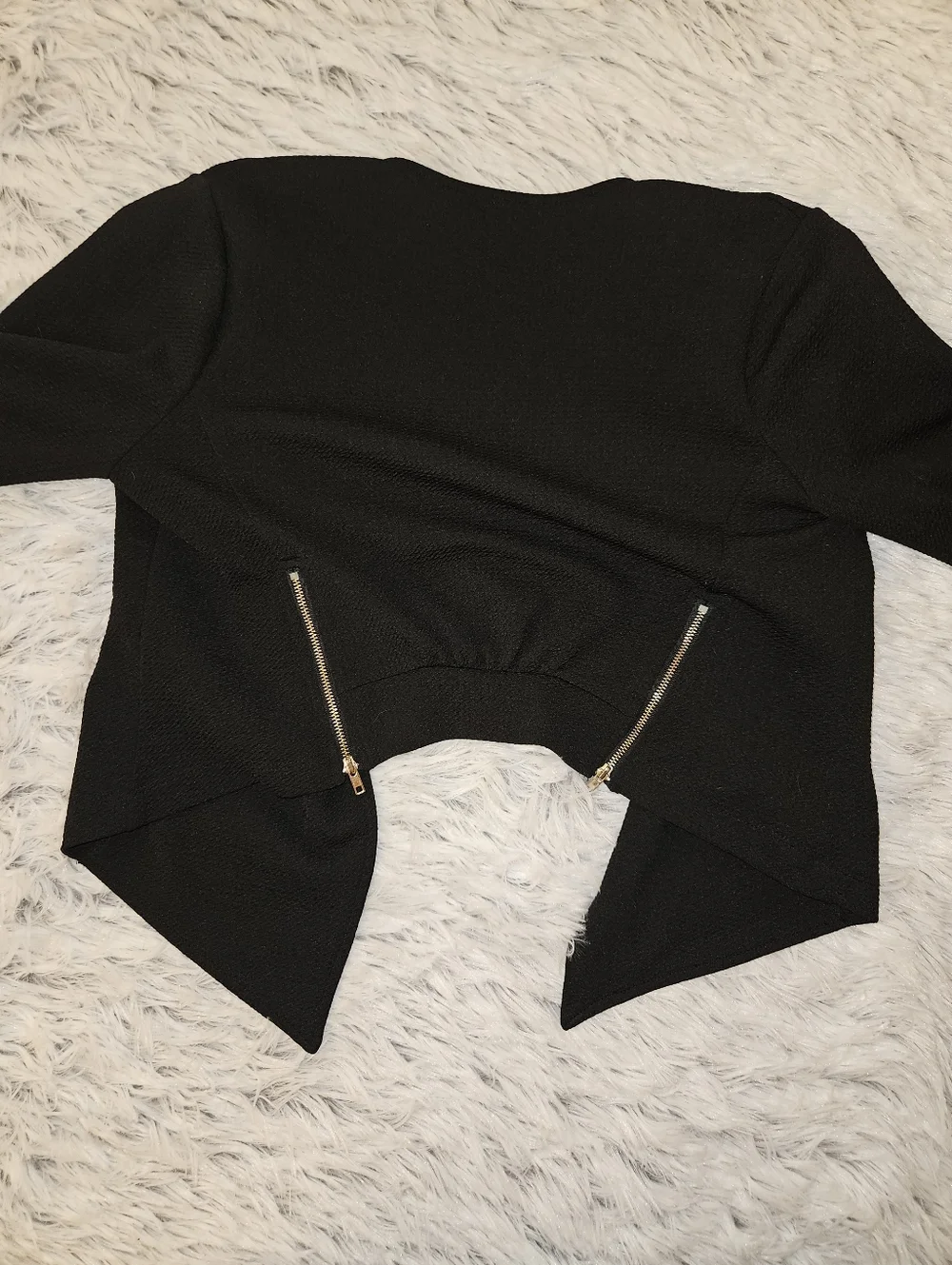 Shinestar Black Cropped Open Front Jacket w/ Back Zipper Detail Size Medium